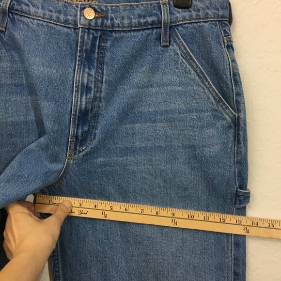 Mother Jean Womens The Fun Dip Utility Puddle Wide Leg Size 32 Cut off hem Blue - Picture 11 of 16